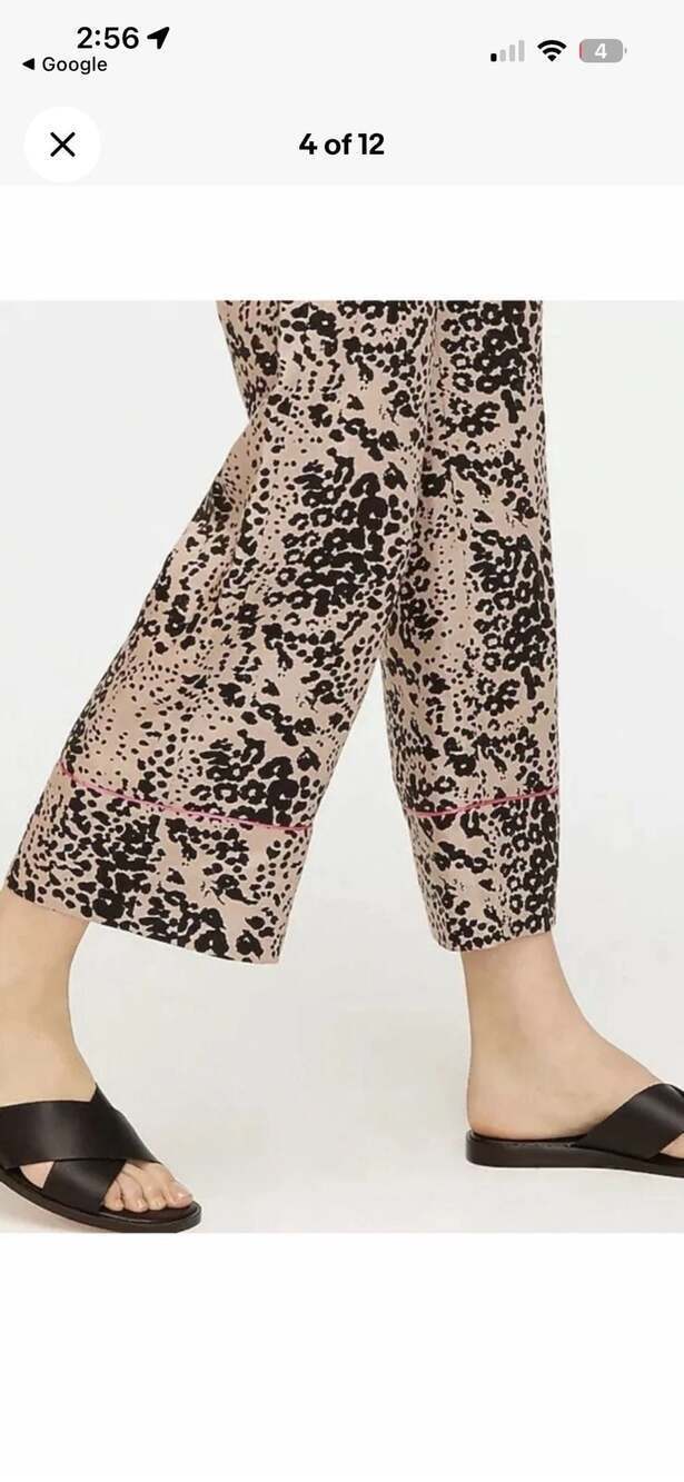 J.Crew Peyton High-Rise Leopard Print Linen-Lyocell Blend Wide-Leg Cropped Pants - Picture 2 of 10